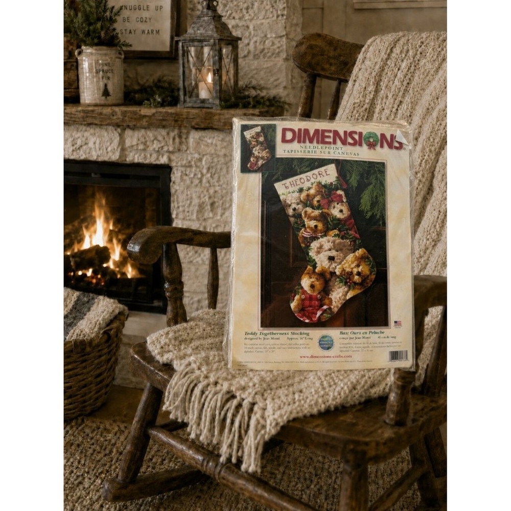 Vintage (2006) Dimensions Teddy Togetherness Needlepoint Stocking Kit 9136